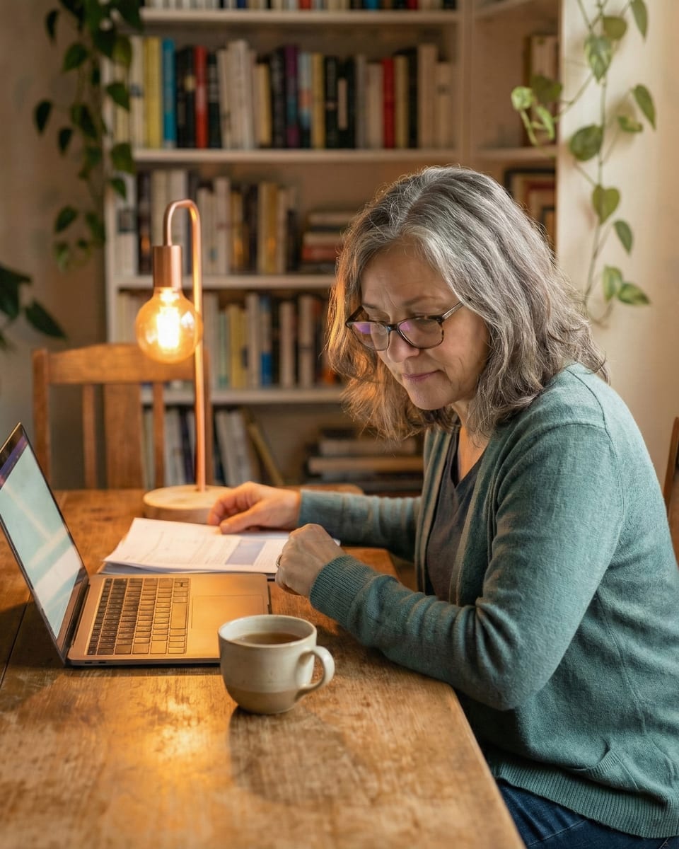 A woman working through estate paperwork at home